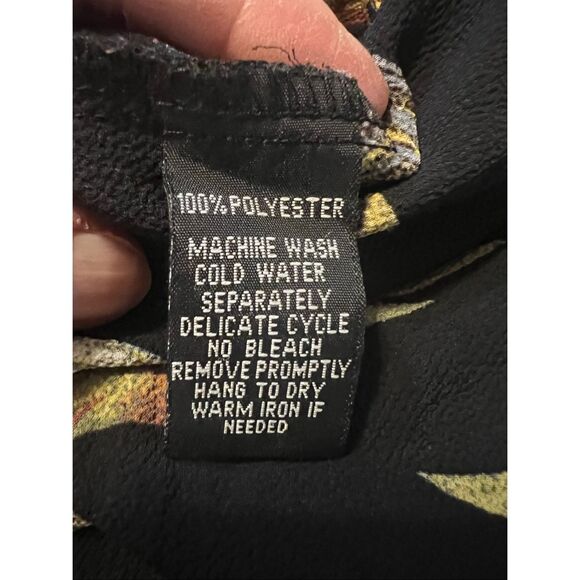 Mishca Gorgeous Bird Print Blouse Adjustable Sleeve Black & Multi M - Picture 7 of 7